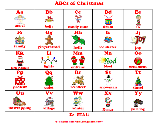 ABC S Of Christmas Printable Chart