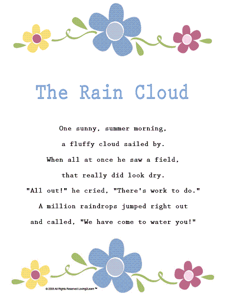 Garden Rhymes Songs Lyrics For The Rain Cloud With A Learn