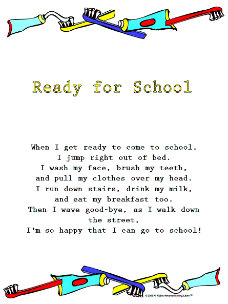 Health Rhymes Songs Lyrics For Ready For School With A Learn Along Video